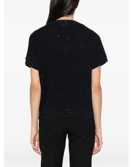 Peserico Black Sequin-Embellished Short-Sleeve Sweater