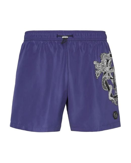 Philipp Plein Zwembroek Met Print in het Blue voor heren