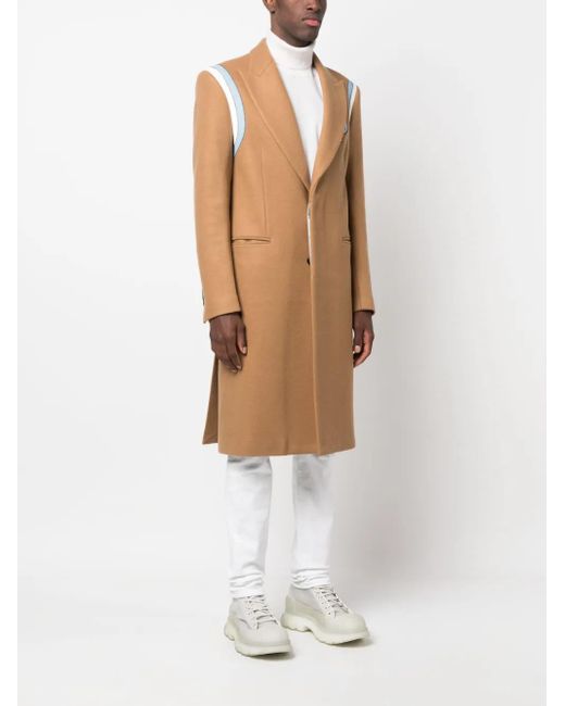 Philipp Plein Natural Logo-Patch Single-Breasted Coat for men