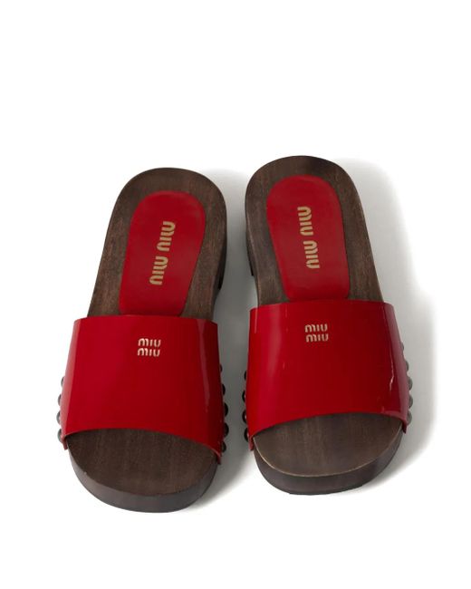 Miu Miu Leren Slippers in het Multicolor