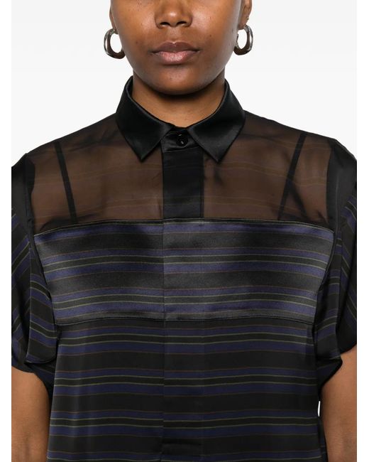 Sacai Black Mesh Striped Blouse