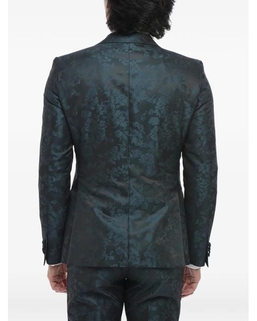 Corneliani Blue Damask-Pattern Satin-Trim Suit for men