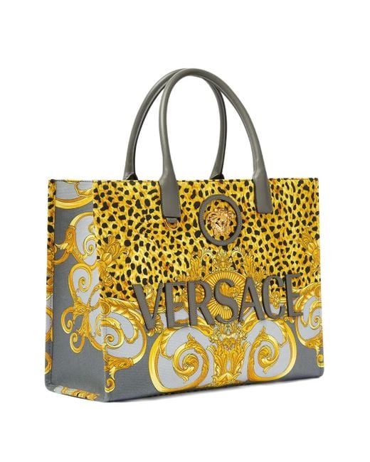 Versace Yellow Leopard-Print Baroque Tote Bag