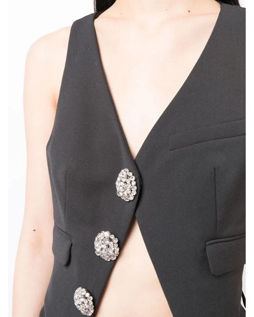 Area Black Crystal-Embellished V-Neck Top