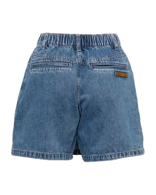 Izzue Blue Logo-Patch Denim Shorts