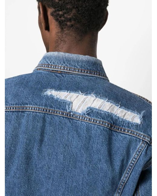 Nick Fouquet Blue Embroidered-Detail Denim Jacket for men