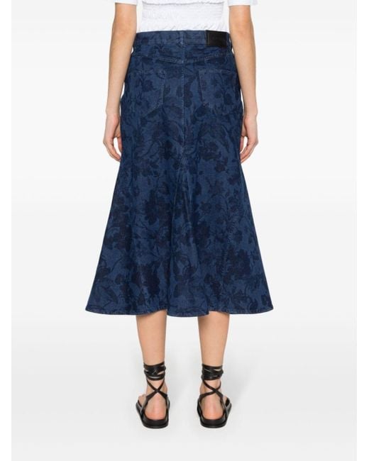 Erdem Blue Floral-print Denim Skirt