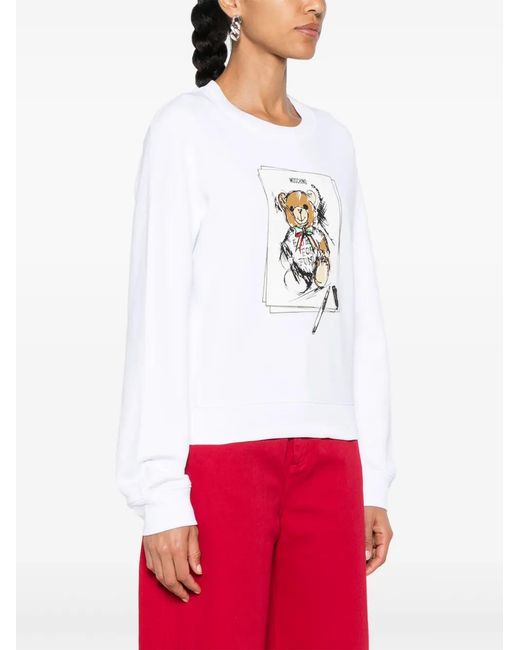 Moschino White Teddy Bear-Print Sweatshirt