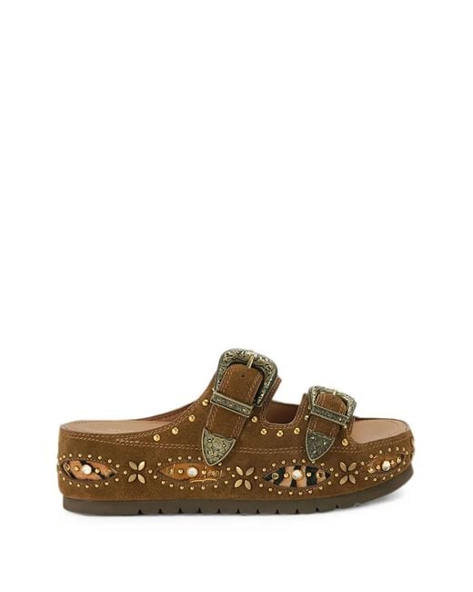 Kurt Geiger Brown Western Buckle Platform Sandals