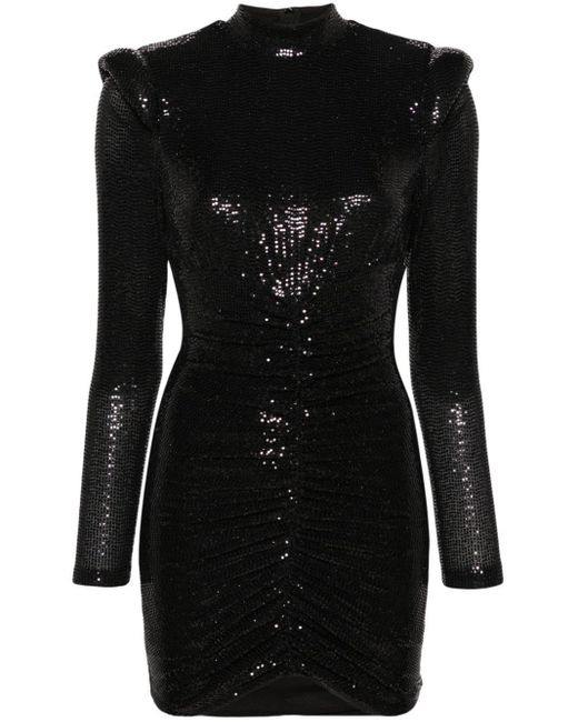 Nissa Black Sequined Ruched Minidress