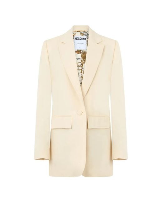 Moschino White Virgin Wool Single-Breasted Blazer