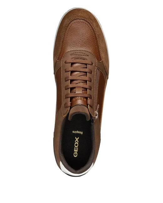 Geox Brown Avery Leather Zip-Detail Sneakers for men