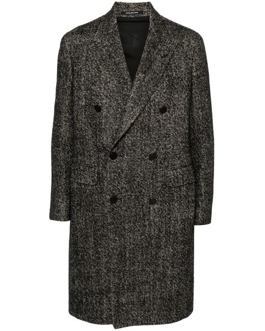 Tagliatore Black Herringbone Double-Breasted Coat for men