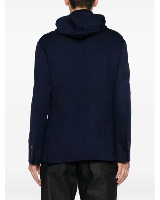 Eleventy Blue Hooded Wool Jacket for men