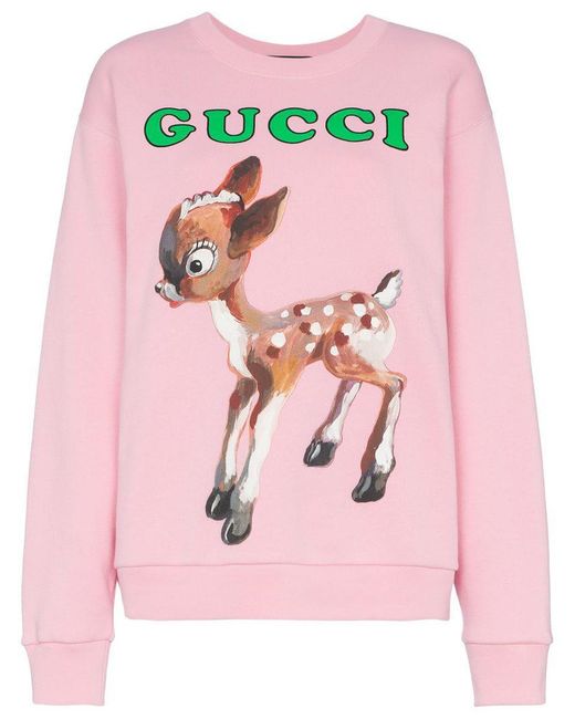Gucci Pink Logo Bambi Print Cotton Sweatshirt