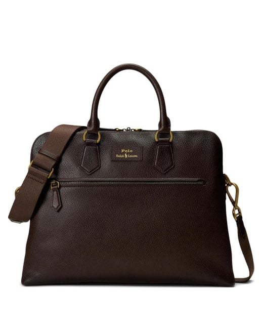 Polo Ralph Lauren Black Pebble-Leather Detachable-Strap Briefcase for men