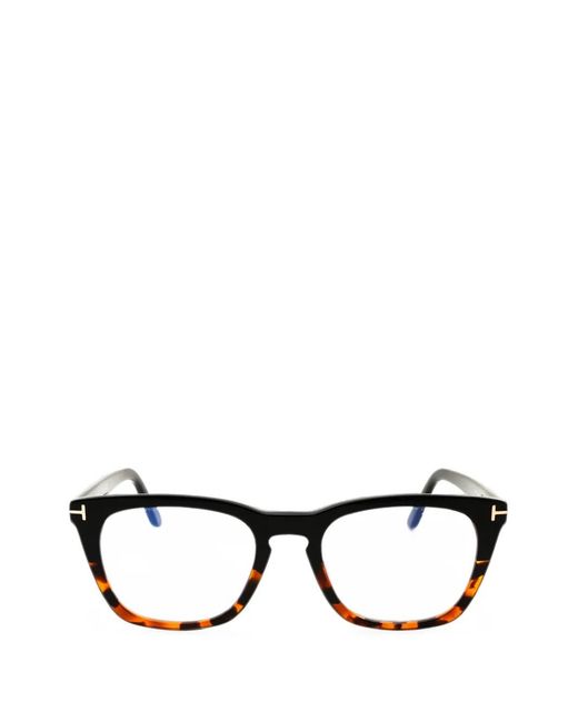 Tom Ford Black Tortoiseshell-Effect Rectangle-Frame Glasses for men