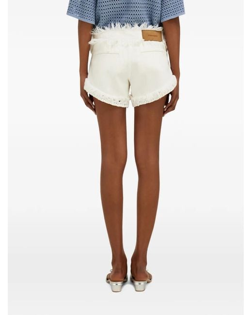 Ferragamo White Denim Shorts With Frayed Detail