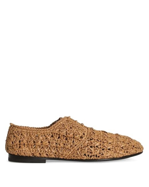 Dolce & Gabbana Brown Woven Raffia Derby Shoes for men