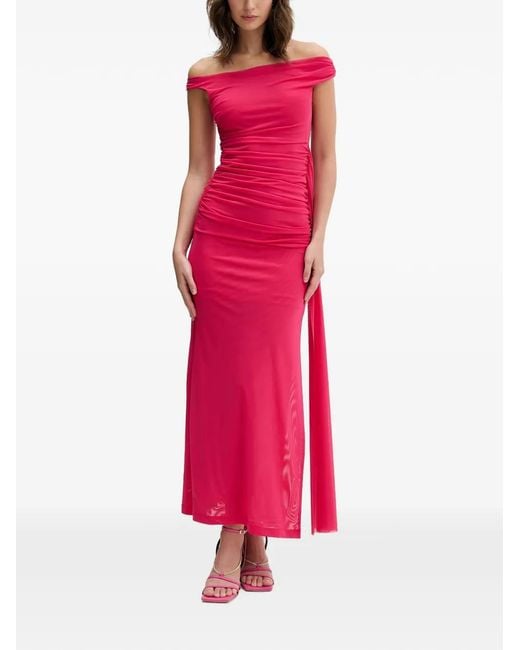 Bardot Pink Off-Shoulder Ruched Maxi Dress