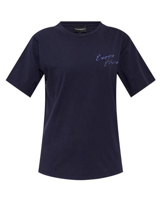 T-Shirt À Logo Brodé Emporio Armani en coloris Blue