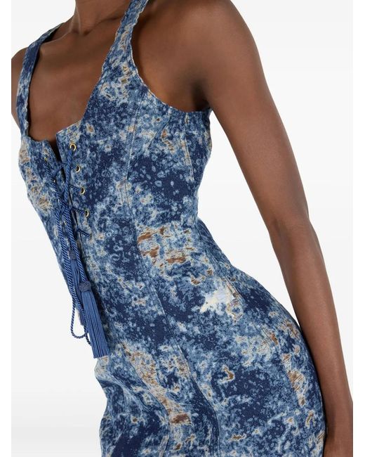 Roberto Cavalli Blue Lace-Up Denim Dress