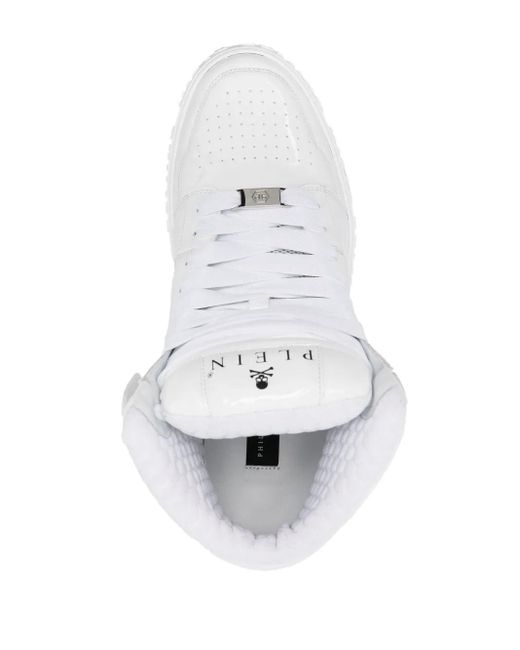 Philipp Plein White Super Street Skull Bones Hi-Top Sneakers