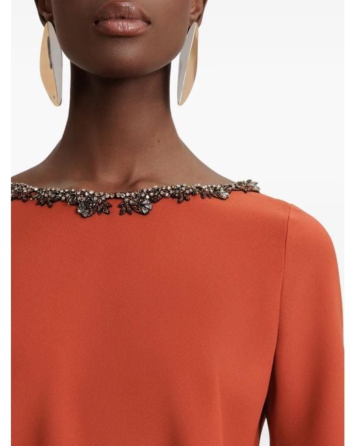 Gemy Maalouf Orange Beaded Cowl-Back Top