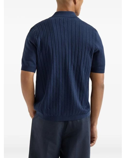 Brunello Cucinelli Blue Ribbed Knit Shirt for men