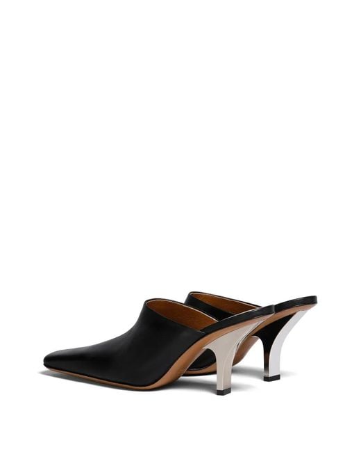 Marni Black Square-Toe Heeled Leather Mules