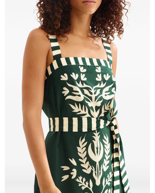 Eres Green Lakshya Floral-Print Striped Midi Dress