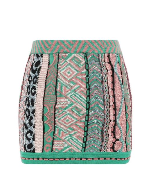 Laneus Green Patterned Knit Mini Skirt