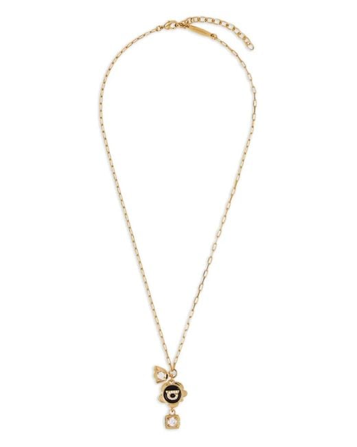 Ferragamo Metallic Gancini Flower Charm Necklace