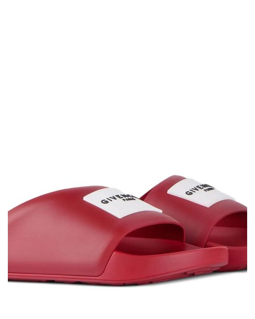 Givenchy Red Logo-Patch Slides