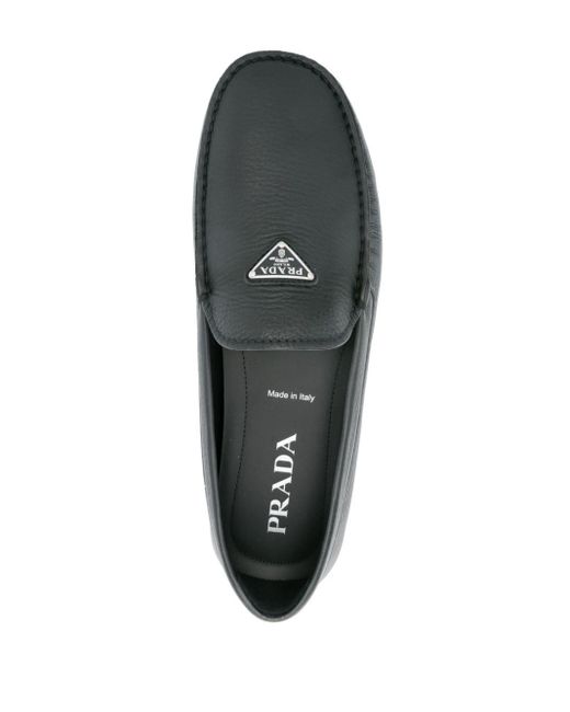 Prada Black Triangle-logo Leather Loafers for men