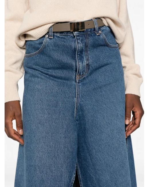 Victoria Beckham Blue Asymmetric-Hem Front-Slit Skirt
