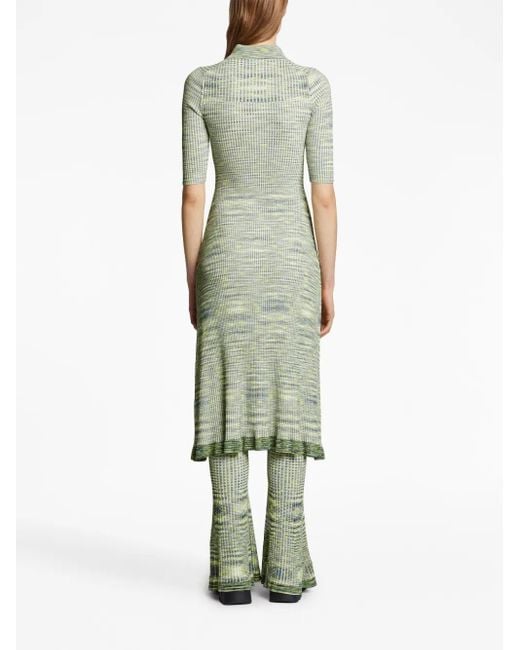 Proenza Schouler Green Space Dye Ribbed-Knit Polo Dress