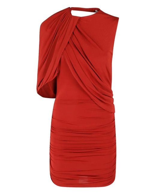 Magda Butrym Red Asymmetrical Mini Dress With Draped Detail