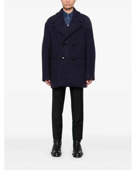 Lanvin Blue Double-Breasted Coat for men
