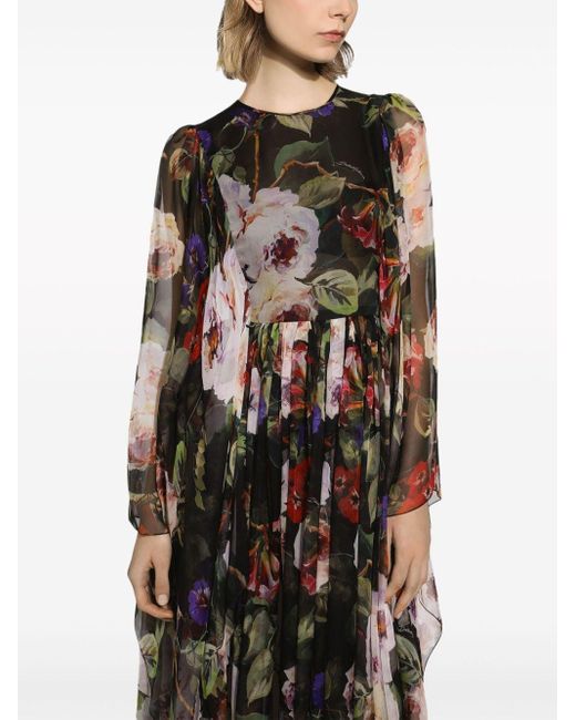 Dolce & Gabbana Black Floral-print Silk Maxi Dress
