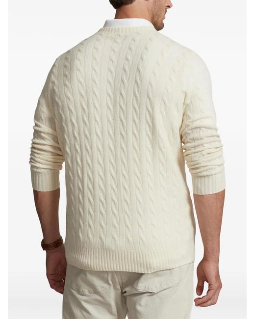Polo Ralph Lauren White Cable-Knit Crewneck Sweater for men