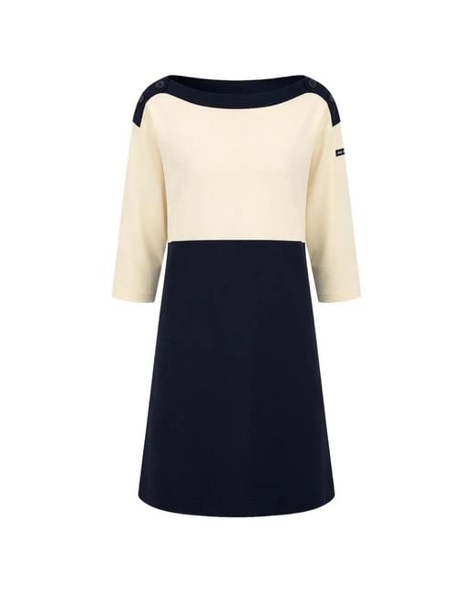 Saint James Blue Colour-Block Button-Detail Mini Dress