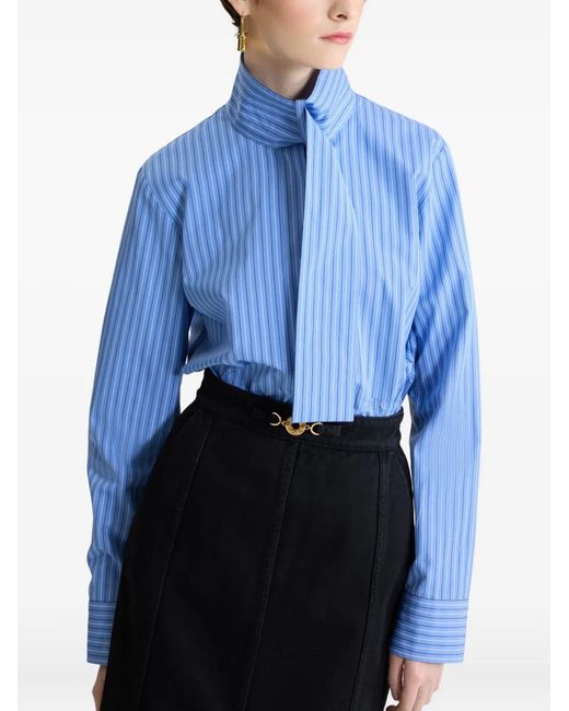 Patou Blue Striped Scarf-Collar Blouse
