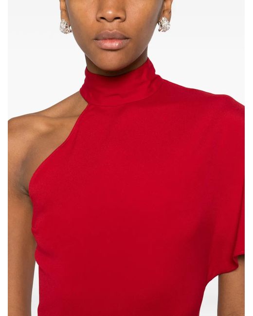 ‎Taller Marmo Midi-Jurk Met Asymmetrische Mouwen in het Red