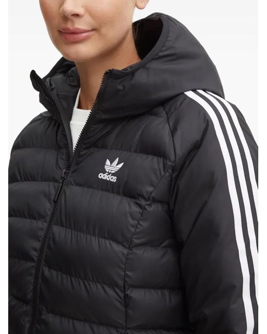 Adidas Black Three-Stripe Hooded Puffer Jacket