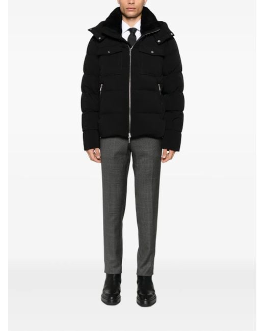 Moorer Black Hooded Quilted Jacket for men