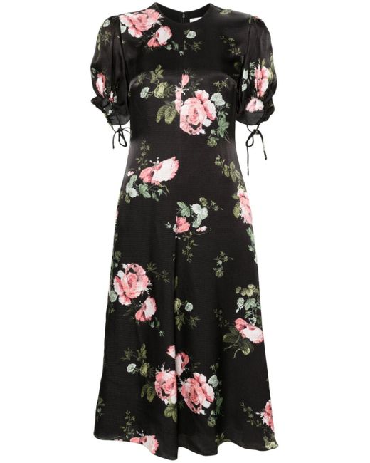 Erdem Black Floral-motif Seersucker Maxi Dress