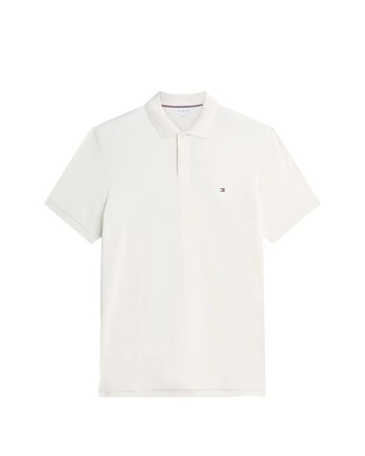 Tommy Hilfiger White Logo-Embroidered Short-Sleeve Polo Shirt for men