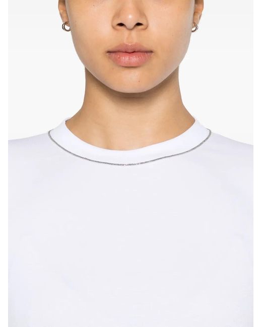 Brunello Cucinelli White Cotton 3/4 Sleeve T-Shirt