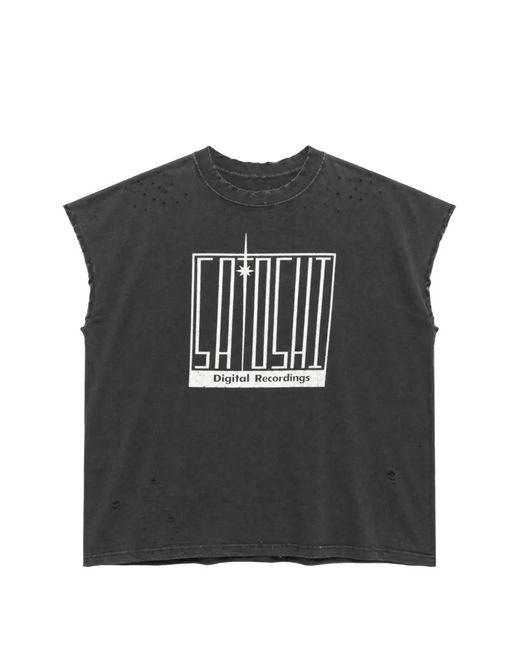 Satoshi Nakamoto Black Digital Cutoff Distressed Logo-Print Sleeveless T-Shirt for men